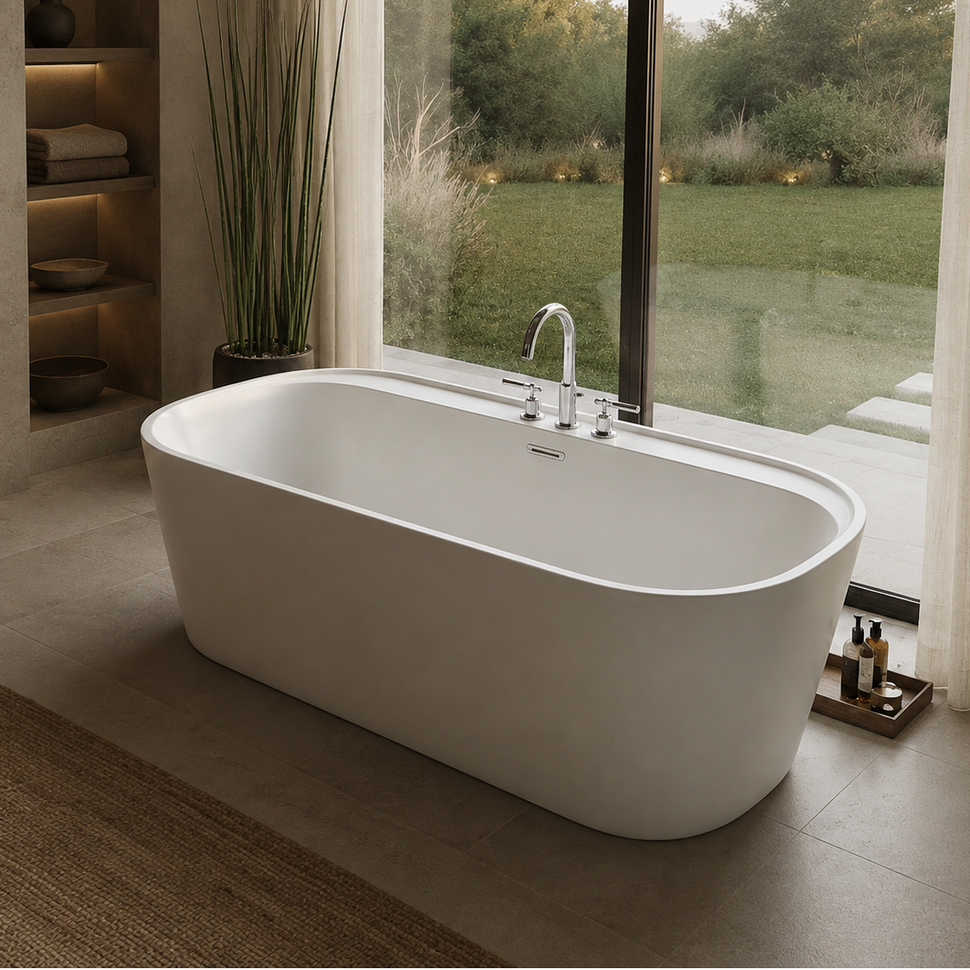 Graceful II 67″ Freestanding Deck Mount Faucet Soaking Tub