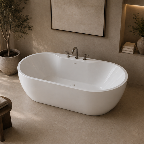 Aiden II 69″ Freestanding Deck Mount Faucet Soaking Tub