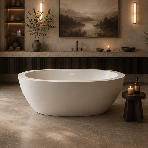 Contour 68” Freestanding Deck Mount Faucet Soaking Tub