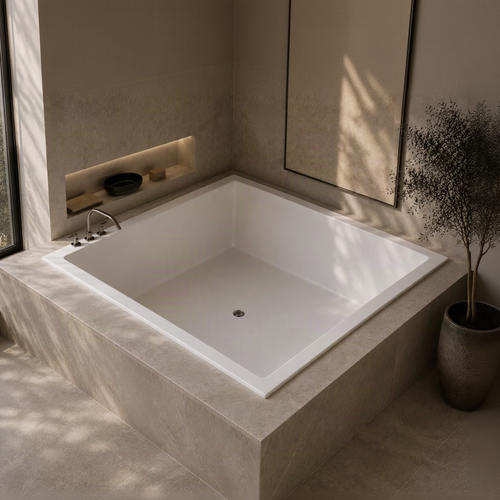 SQ7777 – 77″L x 77″W x 25″H – White, Square, Center Drain Drop-in Bathtub
