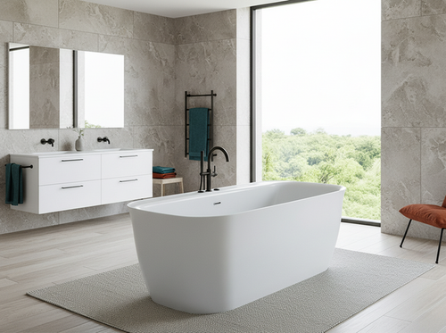 Zen 63″ Freestanding Deck Mount Faucet Soaking Tub