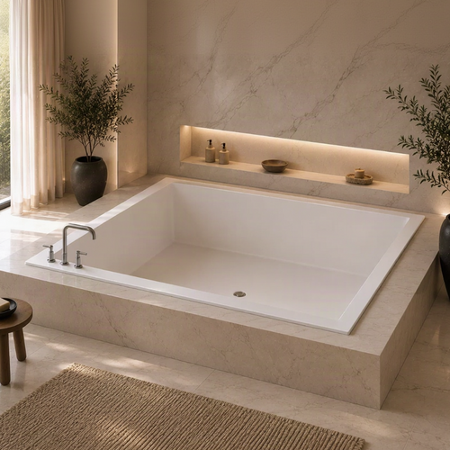 SQ7777 – 77″L x 77″W x 25″H – White, Square, Center Drain Drop-in Bathtub